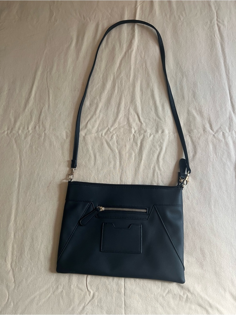Atmosphere Black Slim Crossbody Bag with Front Zip Pocket